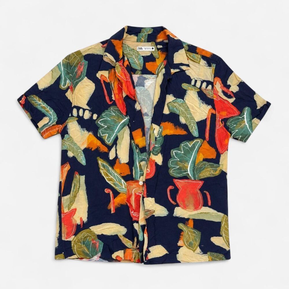 Men’s Zara Tropical Abstract Button-Up Shirt 🌿